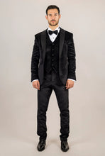 Load image into Gallery viewer, AK-26 - Men's Black 3 Piece Velvet Wedding Tuxedo Suit