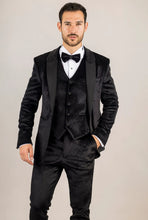 Load image into Gallery viewer, AK-26 - Men's Black 3 Piece Velvet Wedding Tuxedo Suit