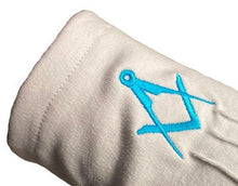 Load image into Gallery viewer, LADY FREEMASON WHITE CRAFT MASONIC COTTON GLOVES c/w SQUARE &amp; COMPASSES