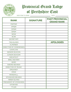 Masonic Attendance Book - Craft (Provincial)