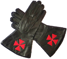 Load image into Gallery viewer, Knights Templar Black Leather Gauntlets