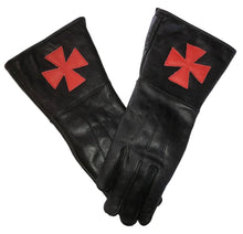 Load image into Gallery viewer, Knights Templar Black Leather Gauntlets