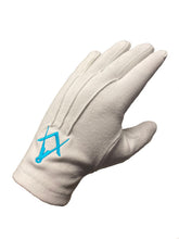 Load image into Gallery viewer, LADY FREEMASON WHITE CRAFT MASONIC COTTON GLOVES c/w SQUARE &amp; COMPASSES