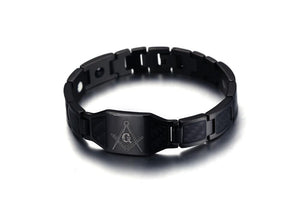 Masonic Black Magnetic Bracelet Men Stainless Steel Hand Chain ID Bracelets Carbon Fiber Magnetic Health Energy Bracelet for Men