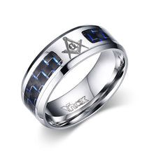 Load image into Gallery viewer, Vnox Masonic Men Ring Stainless Steel &amp; Carbon Fiber 8mm Punk Male Jewelry US size 4 5 6 7 8 9 10 11 12