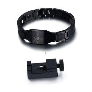 Masonic Black Magnetic Bracelet Men Stainless Steel Hand Chain ID Bracelets Carbon Fiber Magnetic Health Energy Bracelet for Men