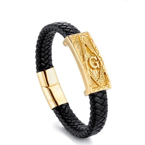 Classic Punk Gold Color Leather Bracelet Masonic Symbol Freemason Bracelet Jewelry