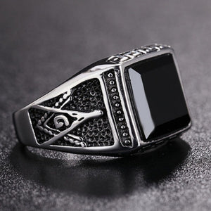 Vintage Gold Plated Men Masonic Rings with Black Stone for Men Freemasonry Ring