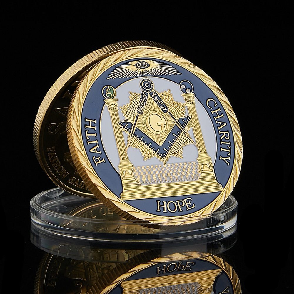 Masonic Freemasonry 1OZ Tokens & Masonic Hope Faith Charity Gold/Silver Plated Coin