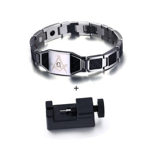 Masonic Black Magnetic Bracelet Men Stainless Steel Hand Chain ID Bracelets Carbon Fiber Magnetic Health Energy Bracelet for Men