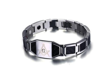 Masonic Black Magnetic Bracelet Men Stainless Steel Hand Chain ID Bracelets Carbon Fiber Magnetic Health Energy Bracelet for Men