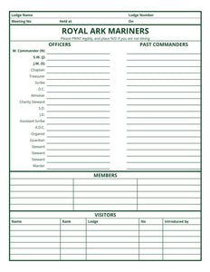 Masonic Attendance Book - Royal Ark Mariner (RAM)