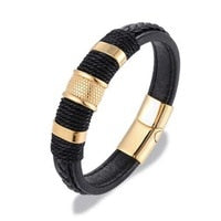 Load image into Gallery viewer, Classic Punk Gold Color Leather Bracelet Masonic Symbol Freemason Bracelet Jewelry