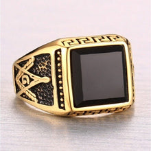 Load image into Gallery viewer, Vintage Gold Plated Men Masonic Rings with Black Stone for Men Freemasonry Ring
