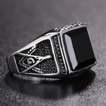 Load image into Gallery viewer, Vintage Gold Plated Men Masonic Rings with Black Stone for Men Freemasonry Ring