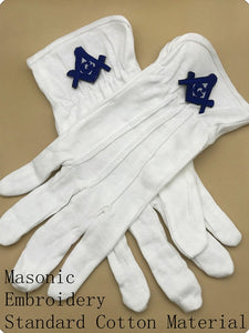 masonic regalia/Masonic Cotton Glove with Blue Embroidered Square & Compass Logo