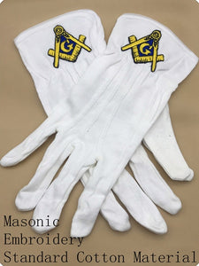 masonic regalia/Masonic Cotton Glove with Blue Embroidered Square & Compass Logo