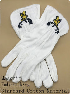 masonic regalia/Masonic Cotton Glove with Blue Embroidered Square & Compass Logo